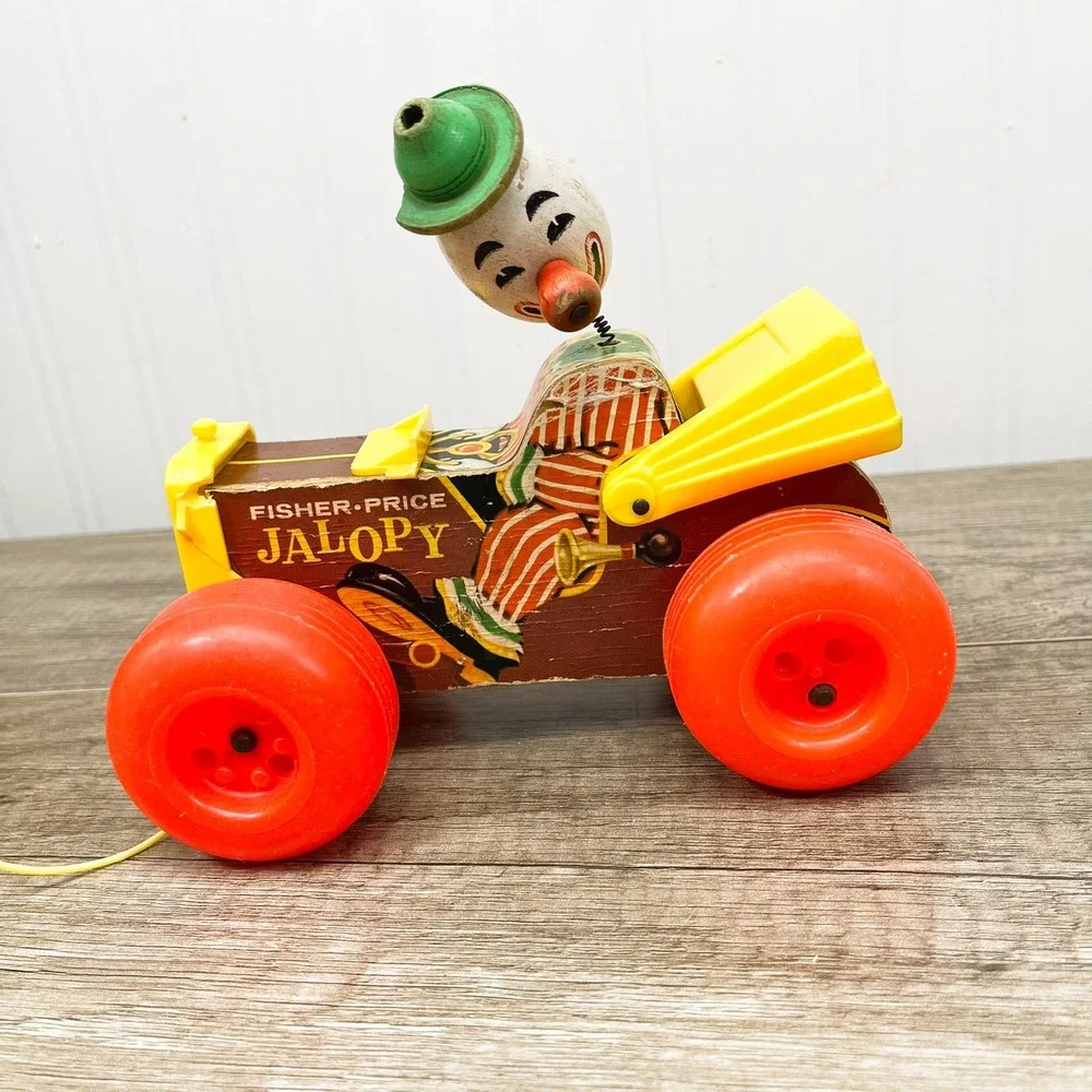Vintage Fisher-Price Jalopy Pull Toy - Bobble Head Clown